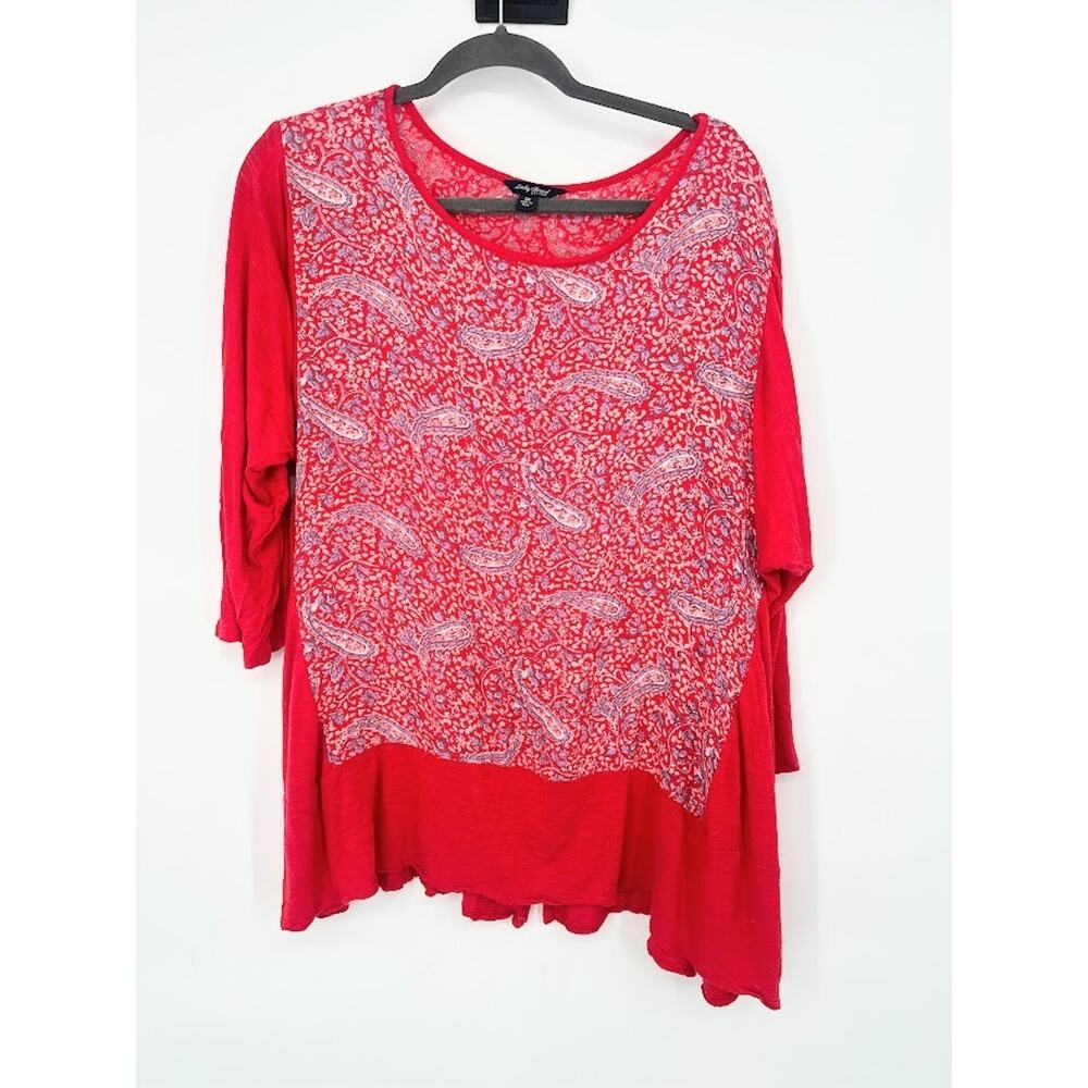 Lucky‎ Brand Womens 3X T Better Fits XL 3/4 Sleeve Red Top Paisley Flowy Boho